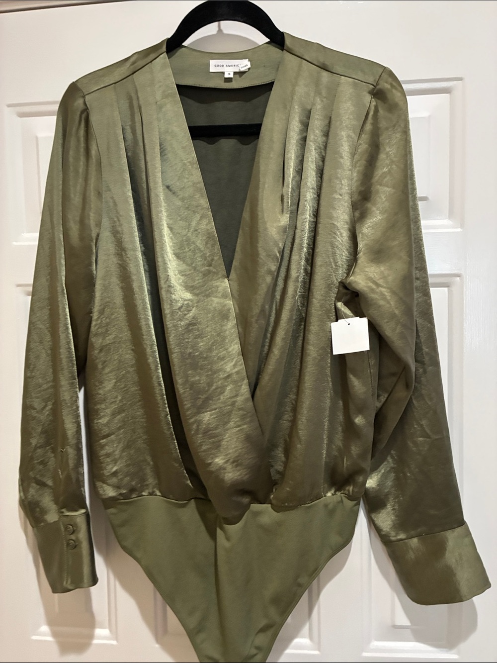 Good American Olive Satin Bodysuit